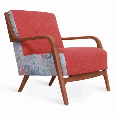 Chairs - Tordu - Lounge Chair With Red, Blue Printed Fabric - ALANKARAM