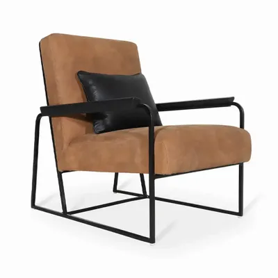 Chairs - Tubli - Lounge Chair with Brown Fabric - ALANKARAM
