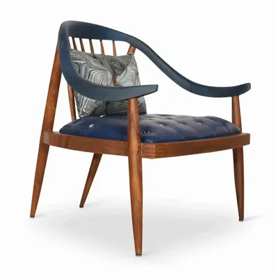 Chairs - Vakra - Lounge Chair With Blue Stain - ALANKARAM