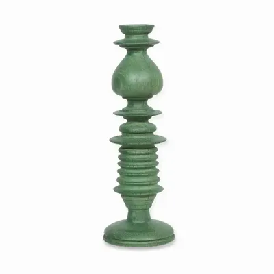 Objets de décoration - Bougeoir en bois, couleur vert chasseur - ALANKARAM