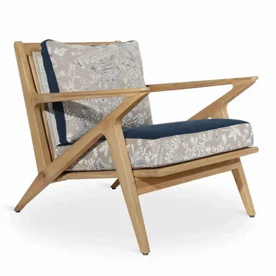Chaises - Chaise Z - Fauteuil lounge en tissu bleu imprimé - ALANKARAM