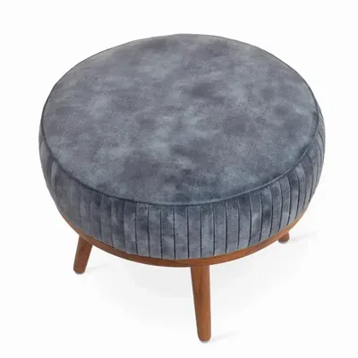 Poufs - Zoya - Pouf rond en teck avec tissu bleu astronaute - ALANKARAM