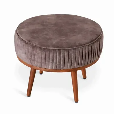 Poufs - Zoya - Pouf rond en teck avec tissu marron - ALANKARAM