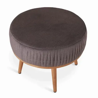 Poufs - Zoya - Pouf rond en teck avec tissu marron - ALANKARAM