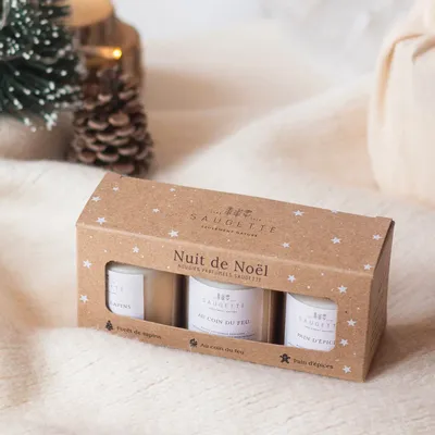 Cadeaux - Coffret Nuit de Noël - 3 Bougies artisanales parfumées en cire de soja - SAUGETTE