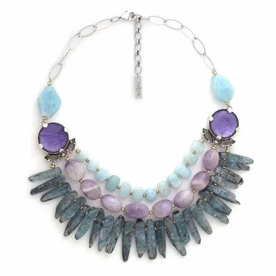 Bijoux - Collier plastron kyanite, améthyste et aigue marine – GOTBORG - NATURE BIJOUX