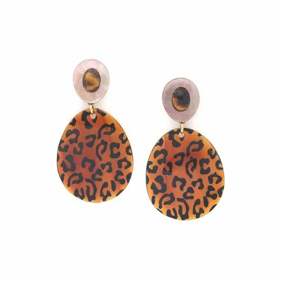 Bijoux - Boucles d’oreilles poussoir corne dorée et imprimé animal – JAGUAR - NATURE BIJOUX