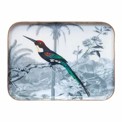 Trays - Jacamar emerald enamelled tray - PARADISIO IMAGINARIUM