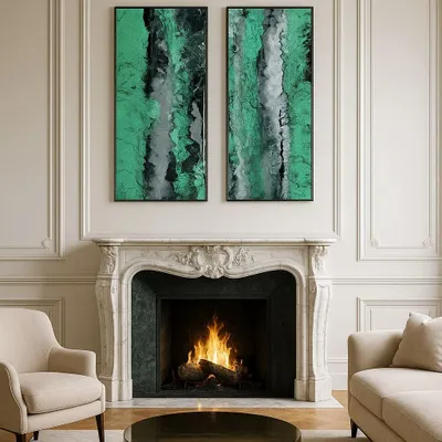 Paintings - Painting Acrylic Resin Diptych "Malachite" - TURIK&ART (KSENIIA TURIK)
