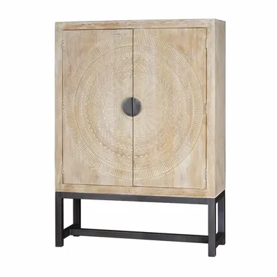 Wardrobe - Mango wood cabinet and aged white metal legs - GINER Y COLOMER