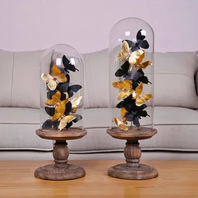Objets de décoration - S/2 ASS.DE PAPILLONS NOIR/GOLD SOUS GLOBE - FANCY