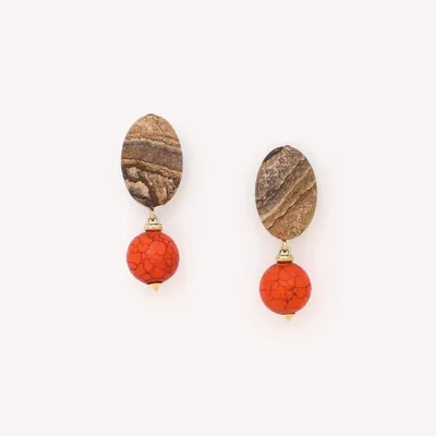 Jewelry - Post earrings with orange howlite bead - Tivoli - NATURE BIJOUX