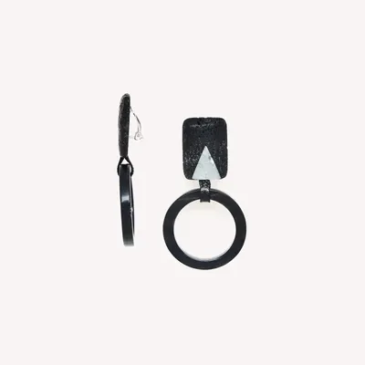 Bijoux - Boucles d'oreilles clips anneau corne noire - Volcan - NATURE BIJOUX