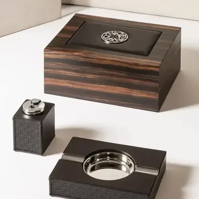 Objets design - Briquet de Giobagnara en cuir et palladium poli - ELIE SAAB MAISON