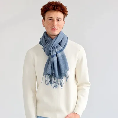 Scarves - MAXENCE blue wool scarf - MONSIEUR CHARLI
