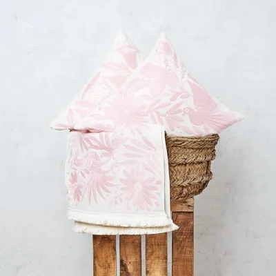 Fabrics - Pink Tenango Embroidered Bed Runner - HUAKAL