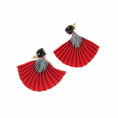 Bijoux - Boucles d'oreilles plissées, Sari recyclé et métal résistant au nickel - I WAS A SARI