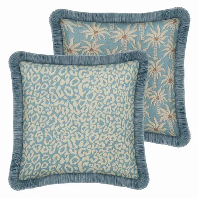 Garden textiles - Double sided cushion Maya Ice & Ecru x Laura Ice & Ecru - PALAIS SUSTAINABLE LUXURY
