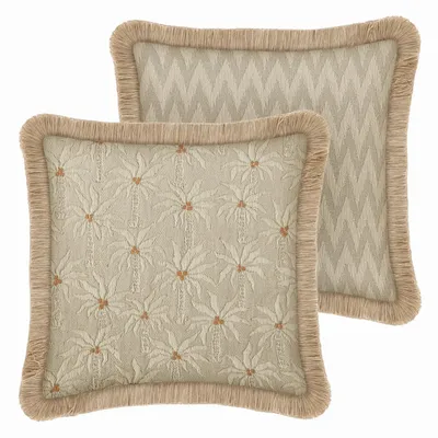 Tissus pour extérieurs - Coussin Réversible Laura Sable & Écru x Rosita Sable & Écru - PALAIS SUSTAINABLE LUXURY