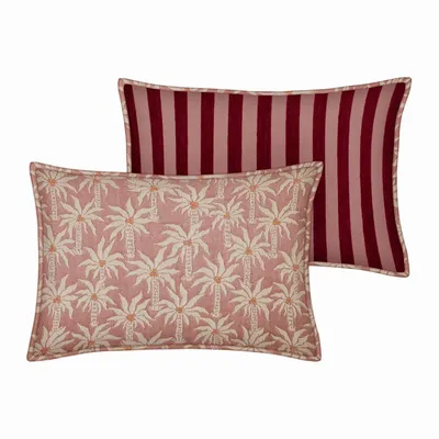 Tissus pour extérieurs - Coussin Réversible Laura Rose & Écru x Jackie Bordeaux & Rose - PALAIS SUSTAINABLE LUXURY