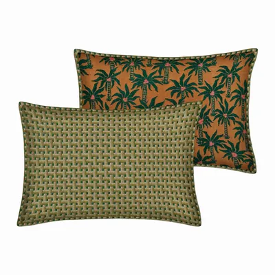 Garden textiles - Double sided cushion Janis Moss & Olive x Laura Moss & Caramel - PALAIS SUSTAINABLE LUXURY