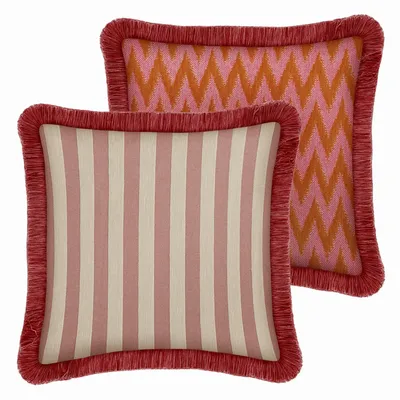 Tissus pour extérieurs - Coussin Réversible Jackie Rose & Écru x Rosita Orange & Rose - PALAIS SUSTAINABLE LUXURY