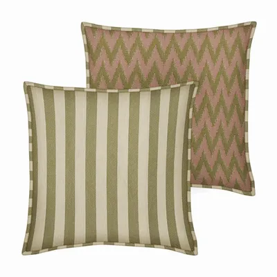 Tissus pour extérieurs - Coussin Réversible Jackie Olive & Écru x Rosita Olive & Rose - PALAIS SUSTAINABLE LUXURY
