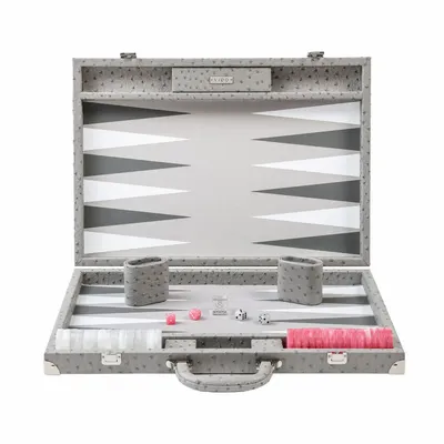 Prêt-à-porter - Backgammon Gris - Cuir Vegan Autruche - Large - VIDO LUXURY BOARD GAMES