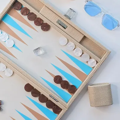 Petite maroquinerie - Backgammon Beige - Cuir lézard végane - Grand - Jeux - VIDO LUXURY BOARD GAMES