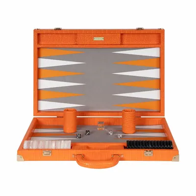 Leather goods - Orange Tangelo Backgammon Game - Large Vegan Alligator Leather - VIDO LUXURY BOARD GAMES