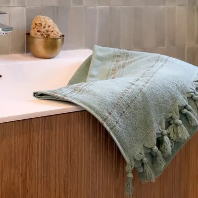 Serviettes de bain - FOUTA EN COTON BIOLOGIQUE - COLLECTION DOLCE - COULEUR JADE - KARAWAN AUTHENTIC