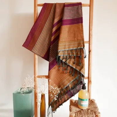 Bath towels - WOVEN ORGANIC COTTON TOWEL - EBENE - ARABESK color - KARAWAN AUTHENTIC
