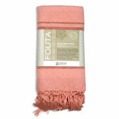 Serviettes de bain - FOUTA TISSÉE EN COTON BIOLOGIQUE - COLLECTION GARDEN - COULEUR CORAL - KARAWAN AUTHENTIC