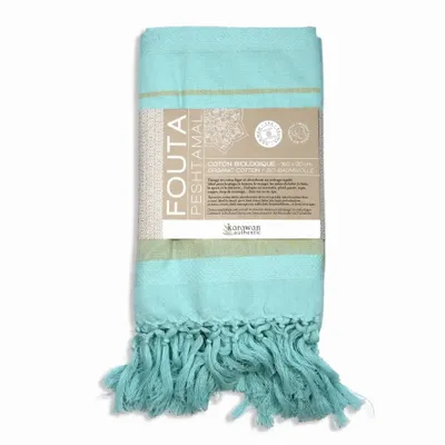 Serviettes de bain - FOUTA TISSÉE EN COTON BIOLOGIQUE - COLLECTION GARDEN - COULEUR TURKUAZ - KARAWAN AUTHENTIC