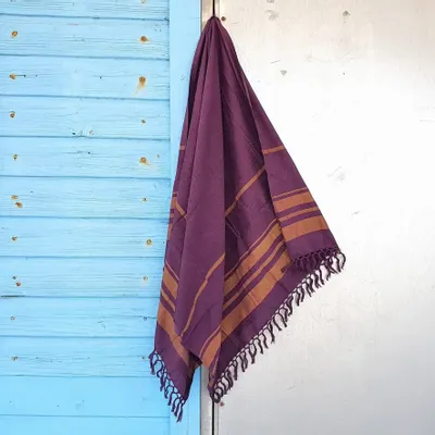 Bath towels - WOVEN ORGANIC COTTON FOUTA - GARDEN COLLECTION - PURPLE COLOR - KARAWAN AUTHENTIC