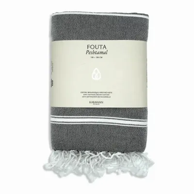Serviettes de bain - FOUTA EN COTON BIOLOGIQUE - Collection HAMMAM- Couleur BLANC & ANTHRACITE - KARAWAN AUTHENTIC