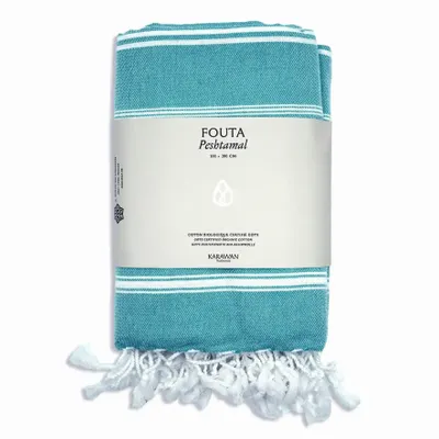 Bath towels - ORGANIC COTTON FOUTA - HAMMAM Collection - Color ATOLL BLUE - KARAWAN AUTHENTIC