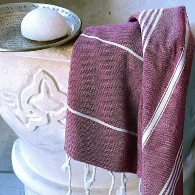 Bath towels - ORGANIC COTTON FOUTA - HAMMAM Collection - BORDEAUX Color - KARAWAN AUTHENTIC