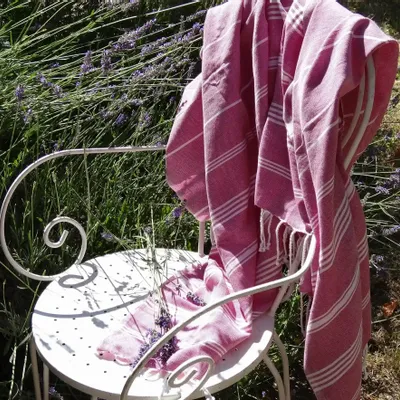 Bath towels - ORGANIC COTTON FOUTA - HAMMAM Collection - BORDEAUX Color - KARAWAN AUTHENTIC