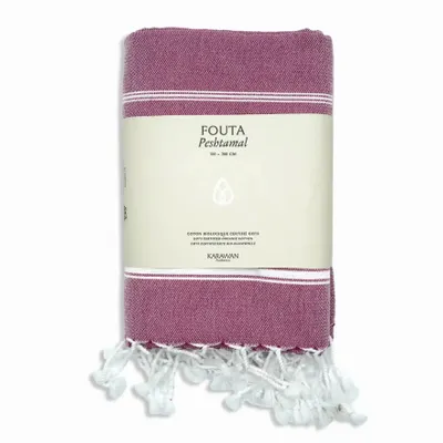Bath towels - ORGANIC COTTON FOUTA - HAMMAM Collection - BORDEAUX Color - KARAWAN AUTHENTIC
