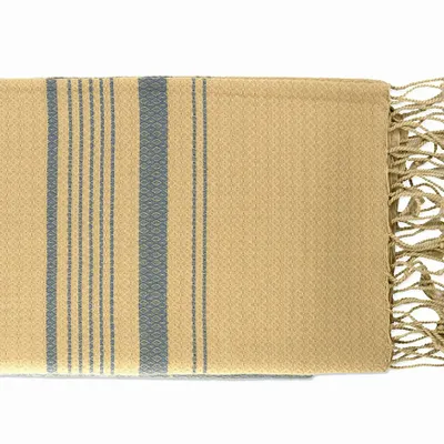 Serviettes de bain - FOUTA EN COTON BIOLOGIQUE - Collection SAND- Couleur SABLE & BLEU DE CHINE - KARAWAN AUTHENTIC