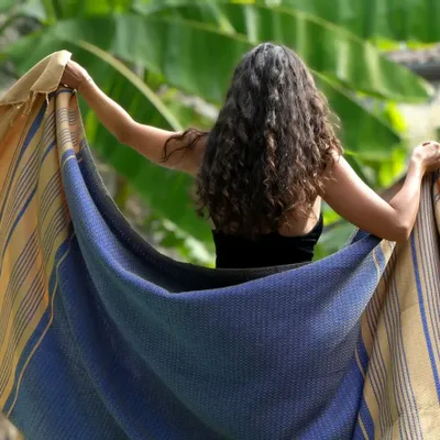 Bath towels - ORGANIC COTTON TOWEL - SAND Collection- Color SAND & IMPERIAL BLUE - KARAWAN AUTHENTIC