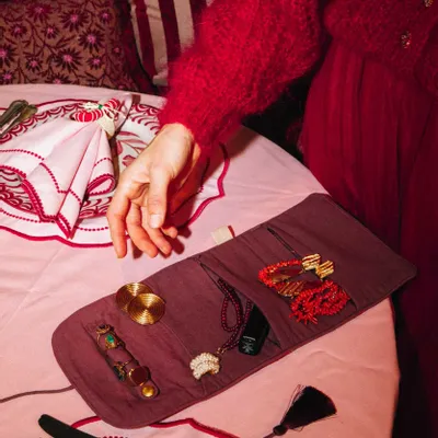 Bags and totes - Jewelry Pouch Audrey Burgundy & Fern - PALAIS SUSTAINABLE LUXURY