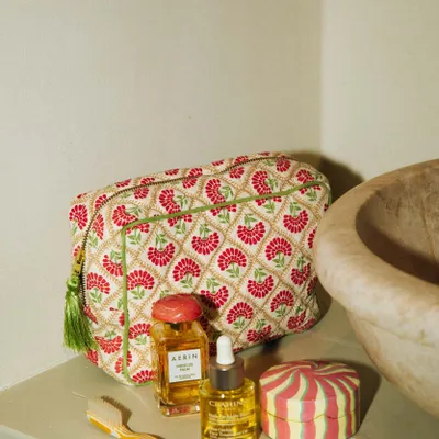 Bags and totes - Beauty Bag Carry Coral & Sage - PALAIS SUSTAINABLE LUXURY