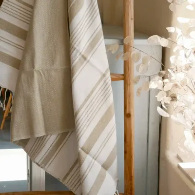 Bath towels - ORGANIC COTTON TOWEL - WHITE SAND Collection - Color WHITE & GINGER - KARAWAN AUTHENTIC