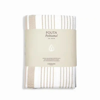 Serviettes de bain - FOUTA EN COTON BIOLOGIQUE - Collection WHITE SAND- Couleur BLANC & GINGER - KARAWAN AUTHENTIC