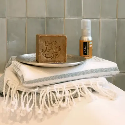 Bath towels - ORGANIC COTTON TOWEL - WHITE SAND Collection - Color BLANC & MIRAGE - KARAWAN AUTHENTIC