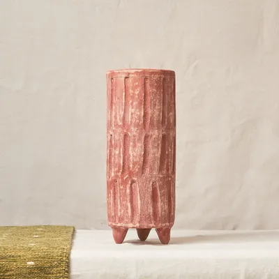 Poterie - Vase allongé en argile peinte de couleur naturelle - HUAKAL