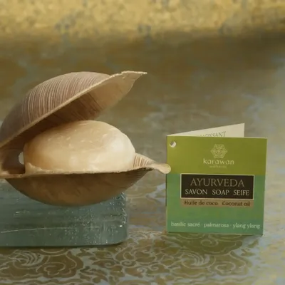 Soaps - AYURVEDIC SOLID SOAP - SACRED BASIL - LARGE SIZE - KARAWAN AUTHENTIC