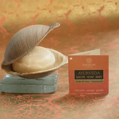 Savons - SAVON SOLIDE AYURVEDIQUE - CURCUMA - GRAND FORMAT - KARAWAN AUTHENTIC